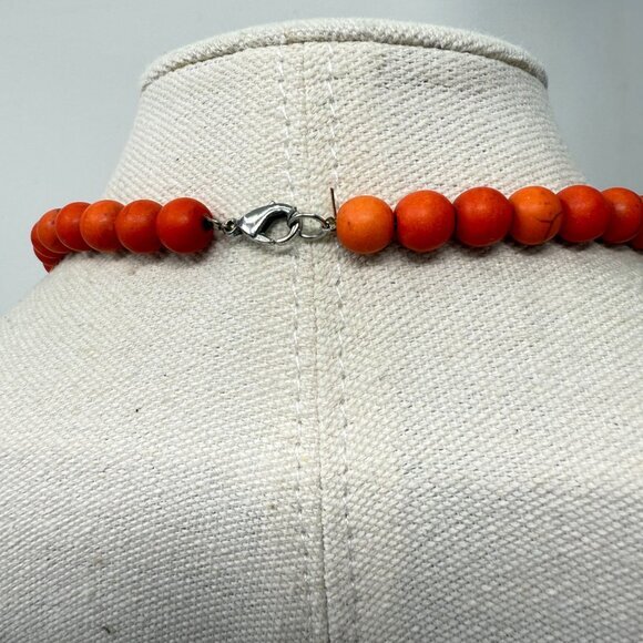 Faux Orange Turquoise‎ Bead Necklace Graduated Long Length Statement - Picture 8 of 11